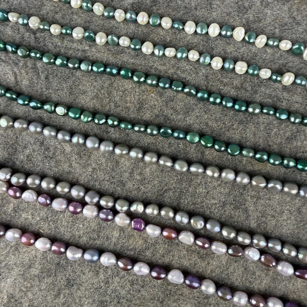 Lot of 4 long Freshwater Pearl Jewel Tone Beads Necklaces Silver Green‎ Purple - Picture 6 of 7